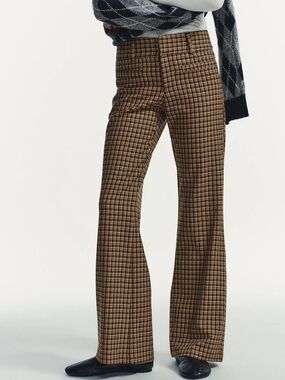 Zara Brown Plaid Boot-Cut Pants